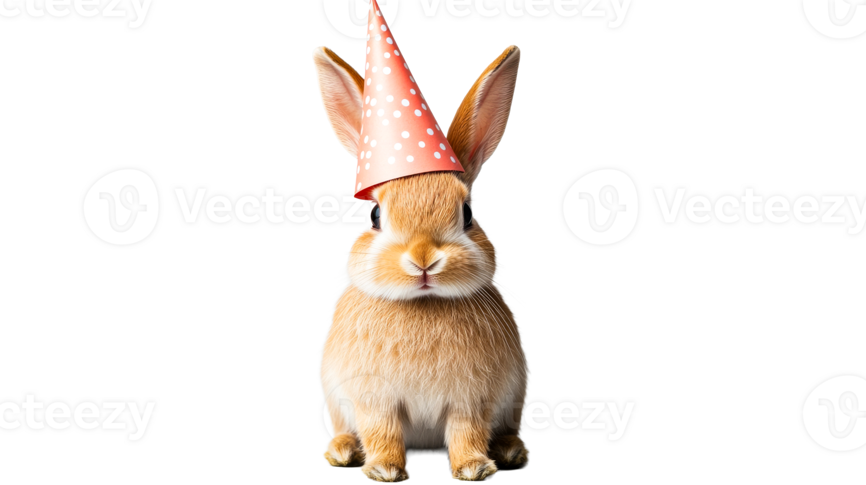 Rabbit in party hat, festive mood, cute pet, celebration, isolated, cut out transparent png
