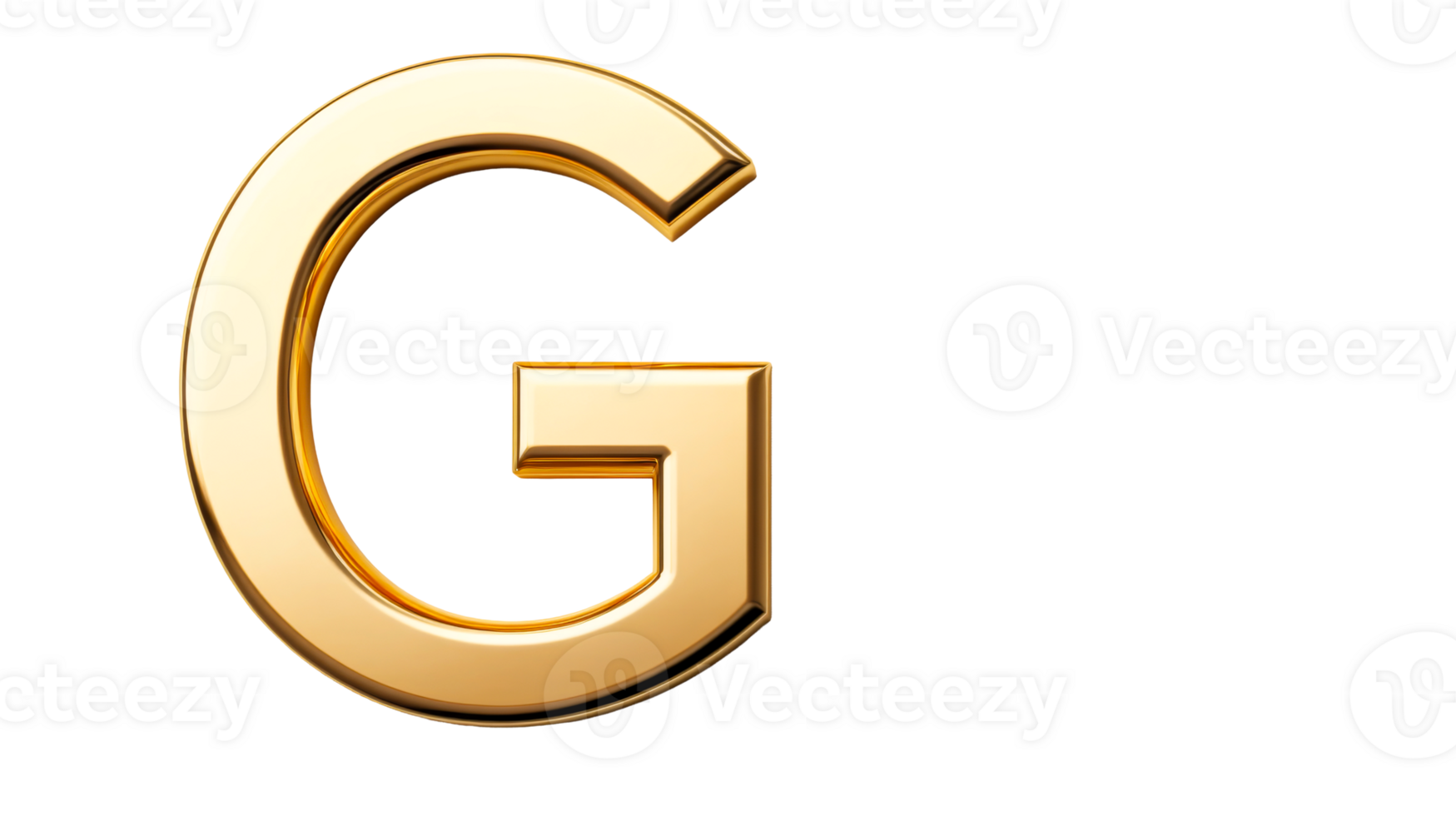Gold Letter G, isolated on black background, cut out transparent png