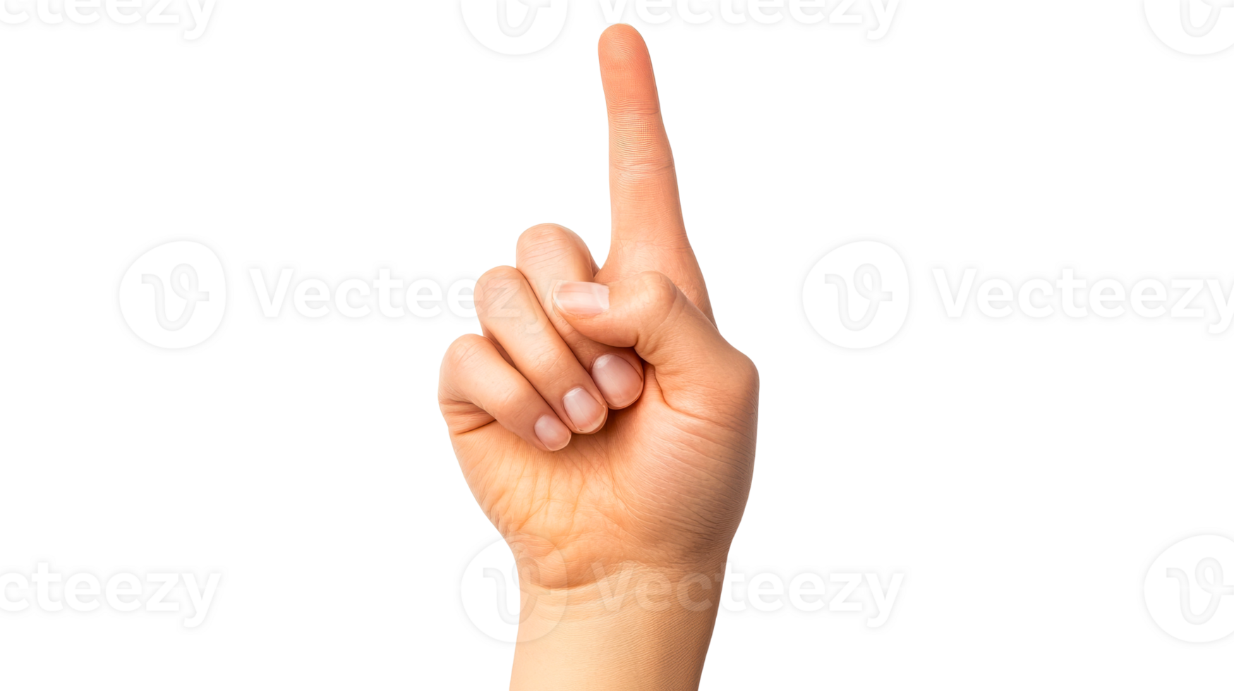 Index finger pointing upwards on a hand gesture, cut out transparent png