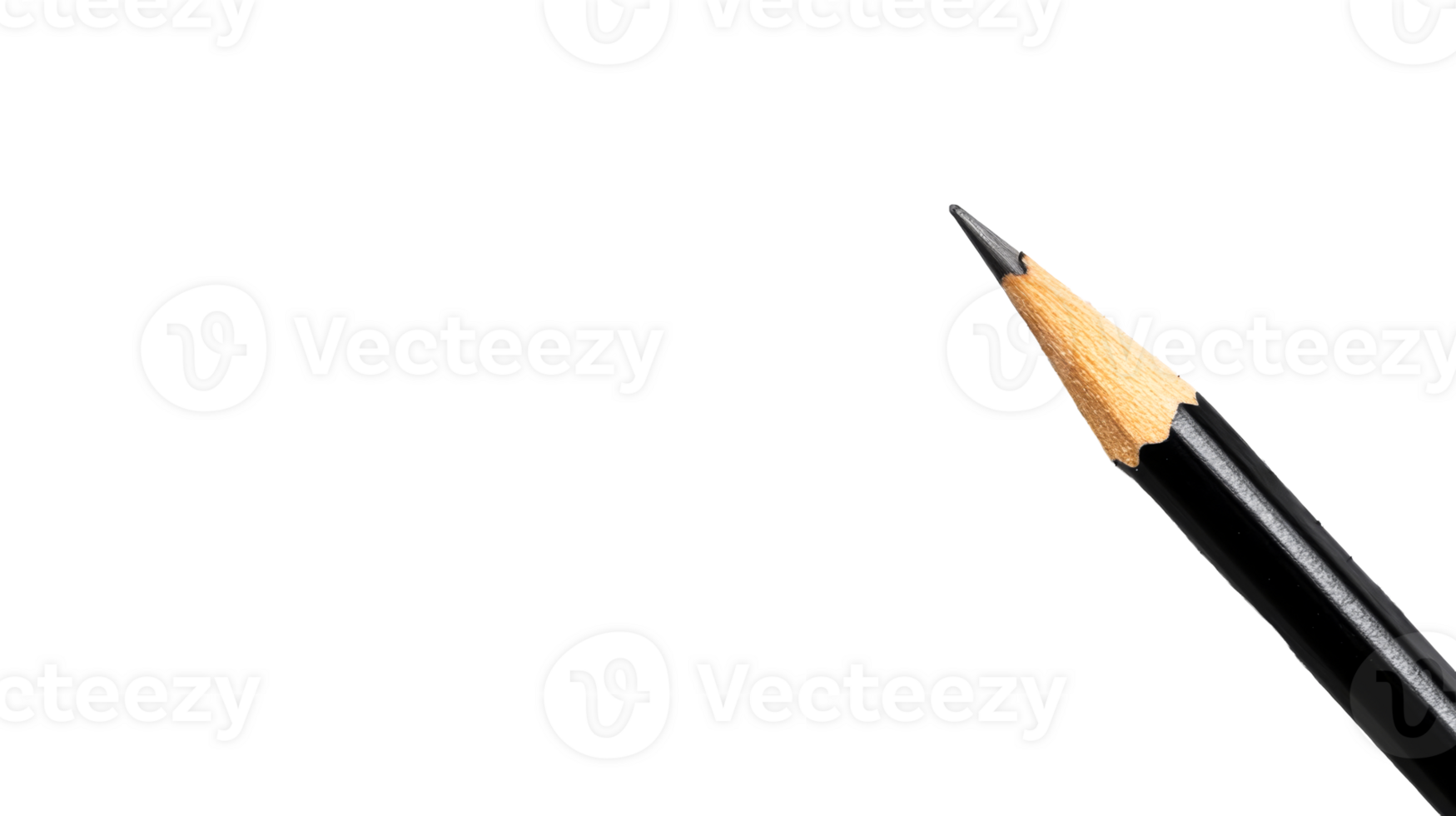 Close up, black pencil in right corner, sharp tip, simple object, cut out transparent png
