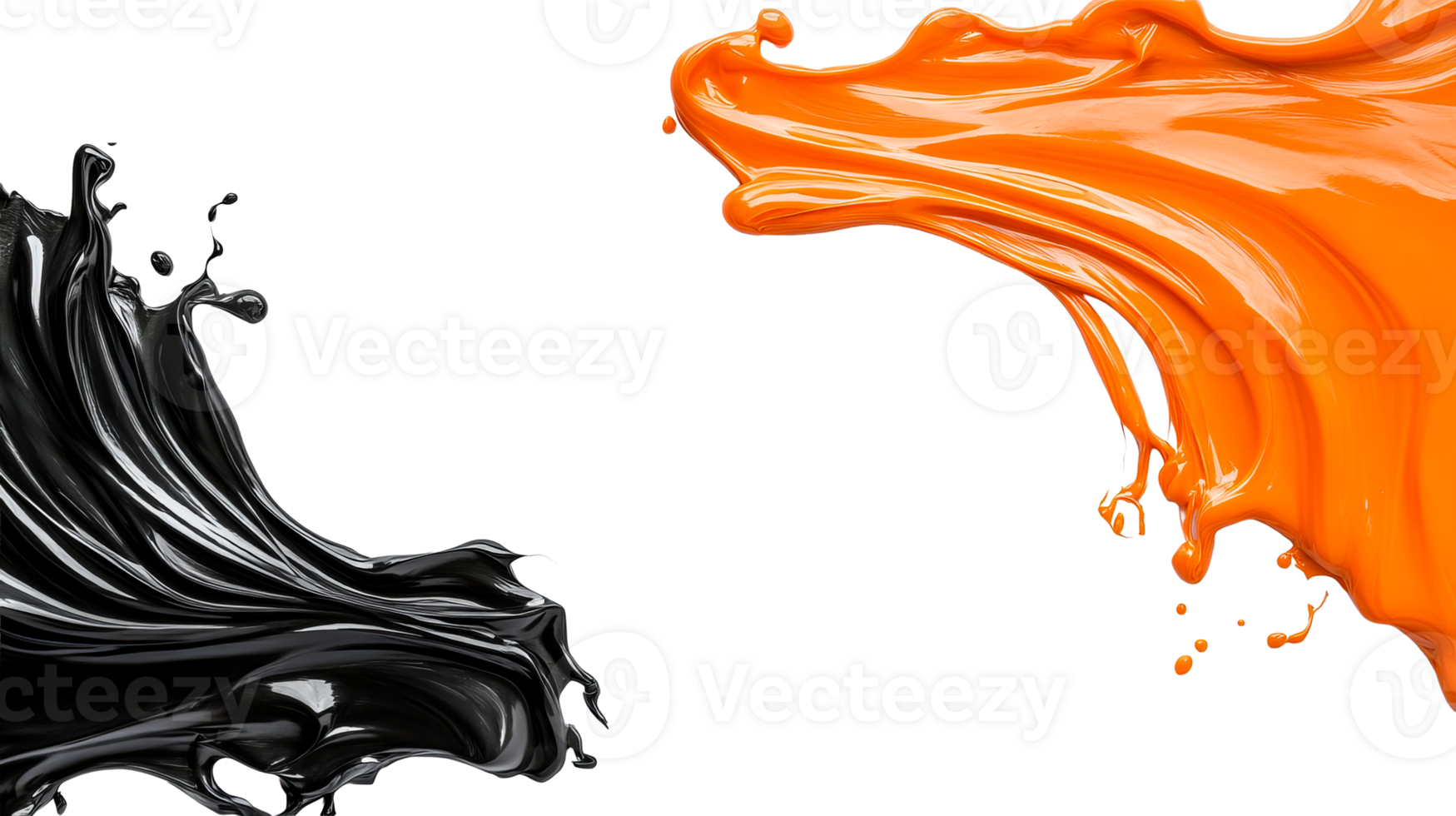 Elegant black and orange splash contrast, liquid dynamic motion, cut out transparent png