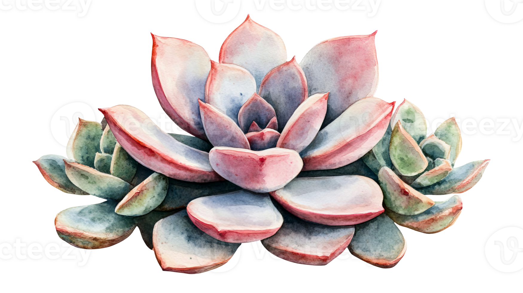 Watercolor painting of colorful succulent plants isolated on black, cut out transparent png