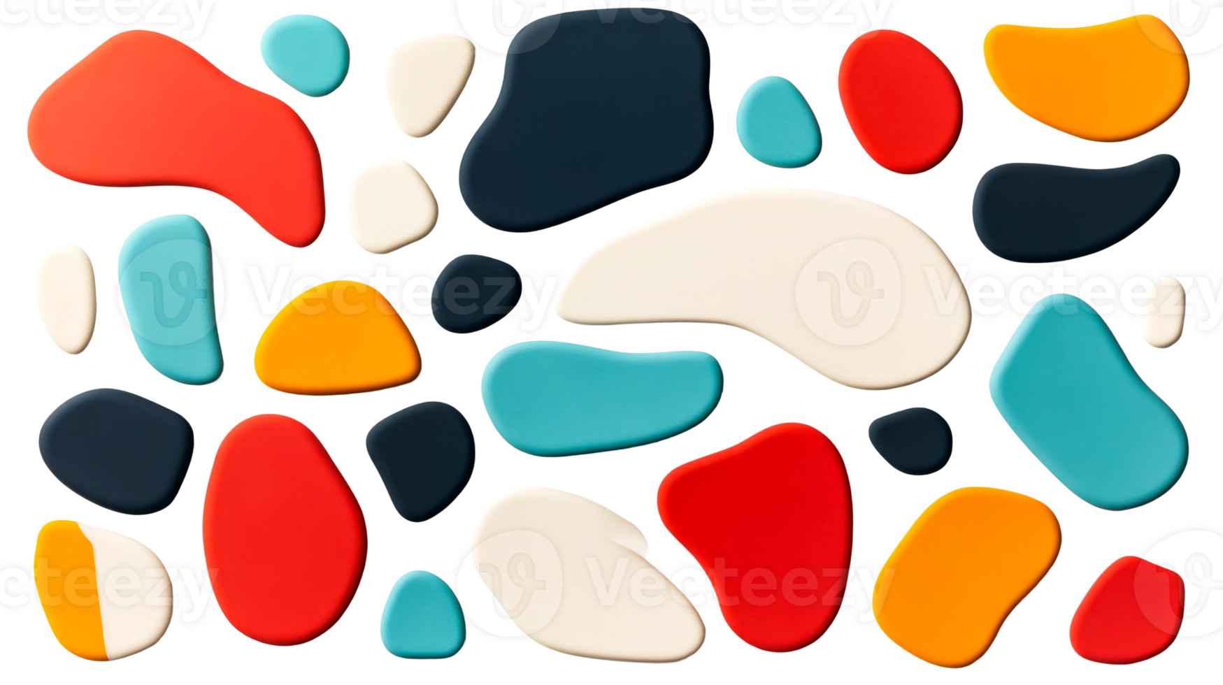 Abstract fluid shapes in vivid colors composition, cut out transparent png