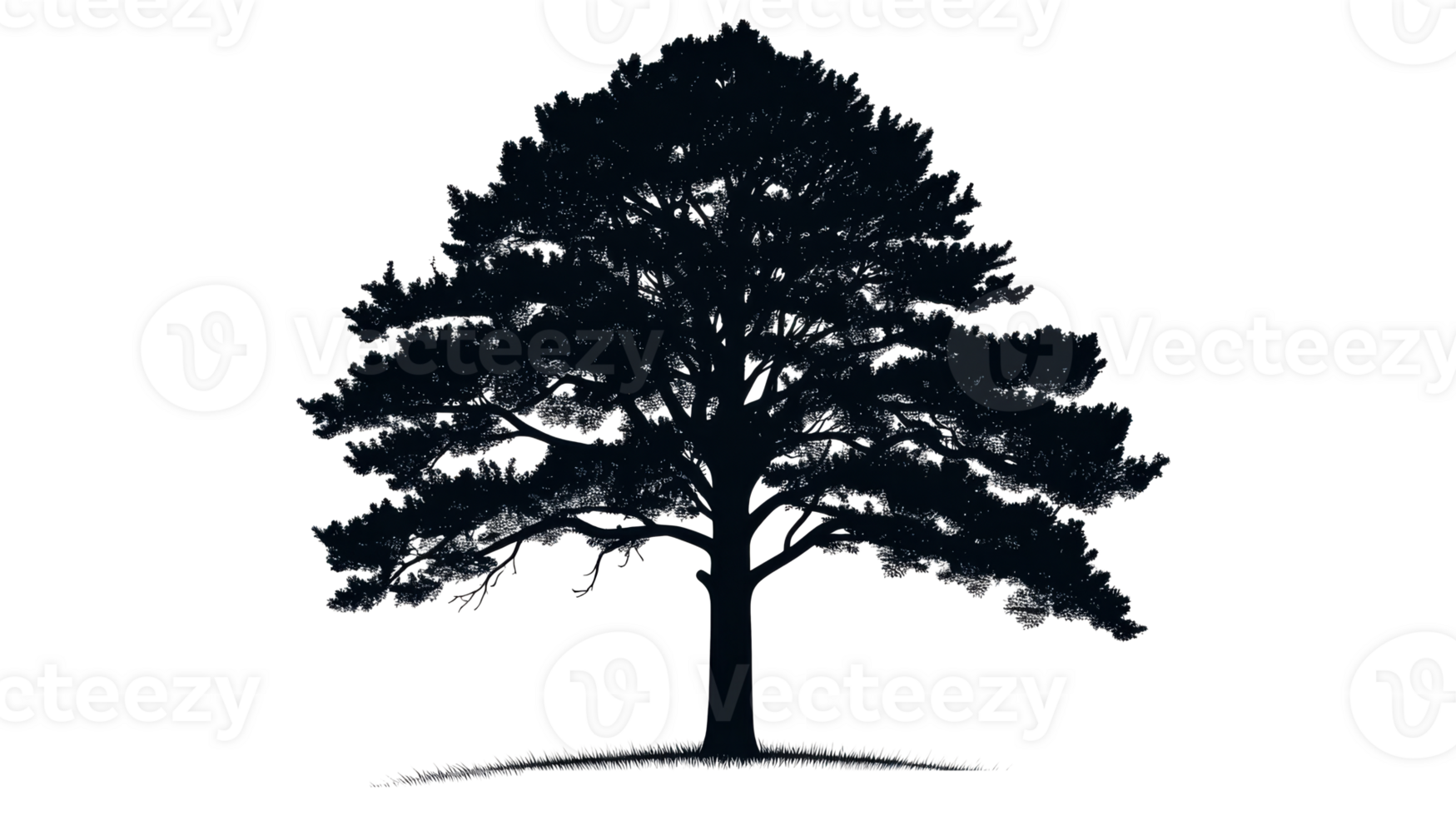 Tree silhouette drawing on black backdrop, tree, grass, cut out transparent png
