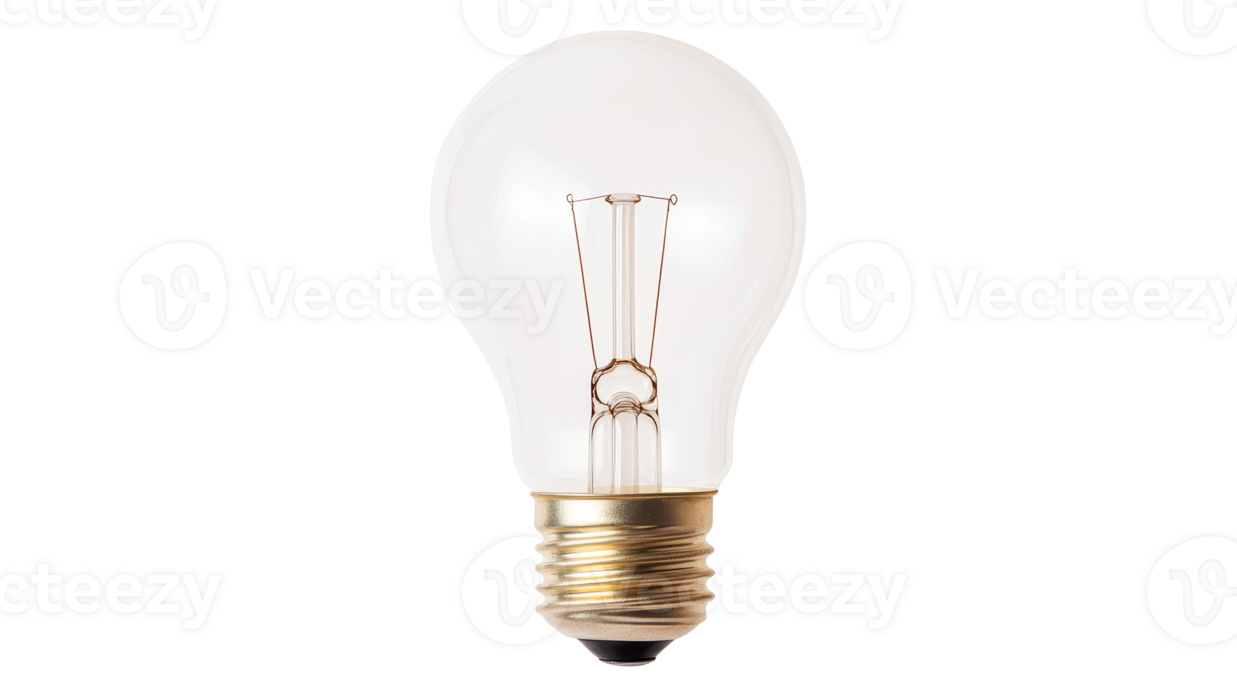 Glass light bulb with filament, cut out transparent png