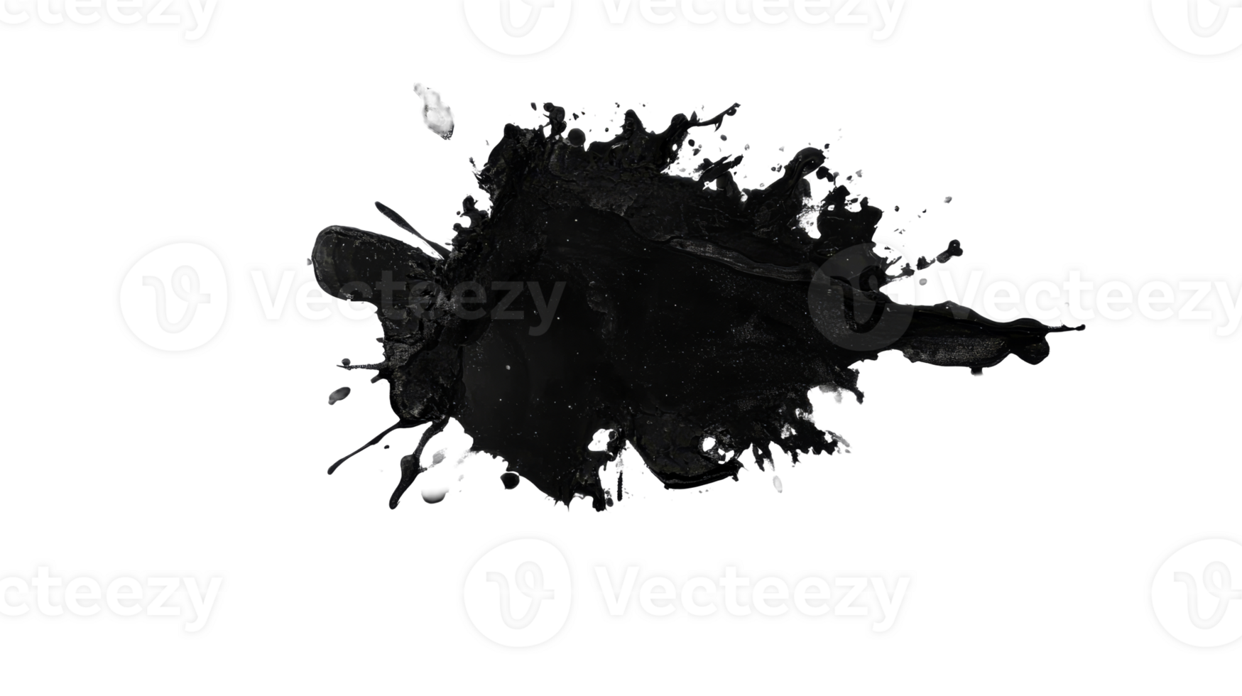 Splatter with intense black liquid, isolated element, cut out transparent png