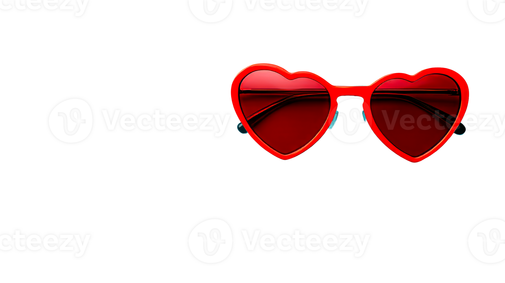 Heart shaped red sunglasses in black background studio shot, cut out transparent png