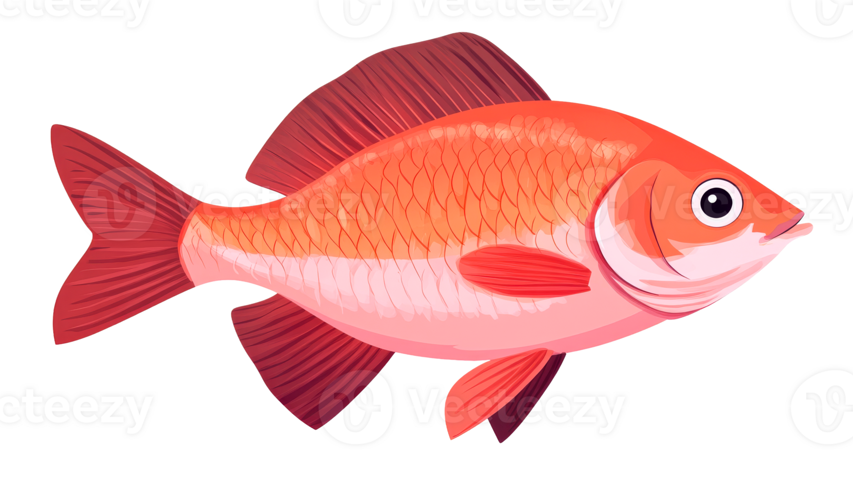 Orange fish with shiny scales floating right, cut out transparent png