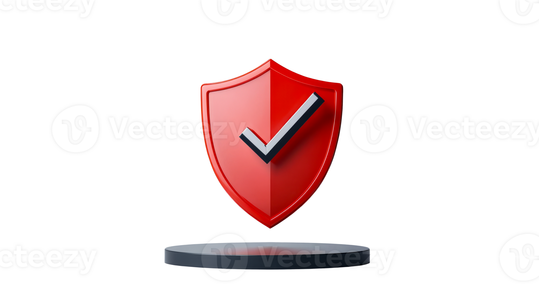 Red security shield on black platform, cut out transparent png