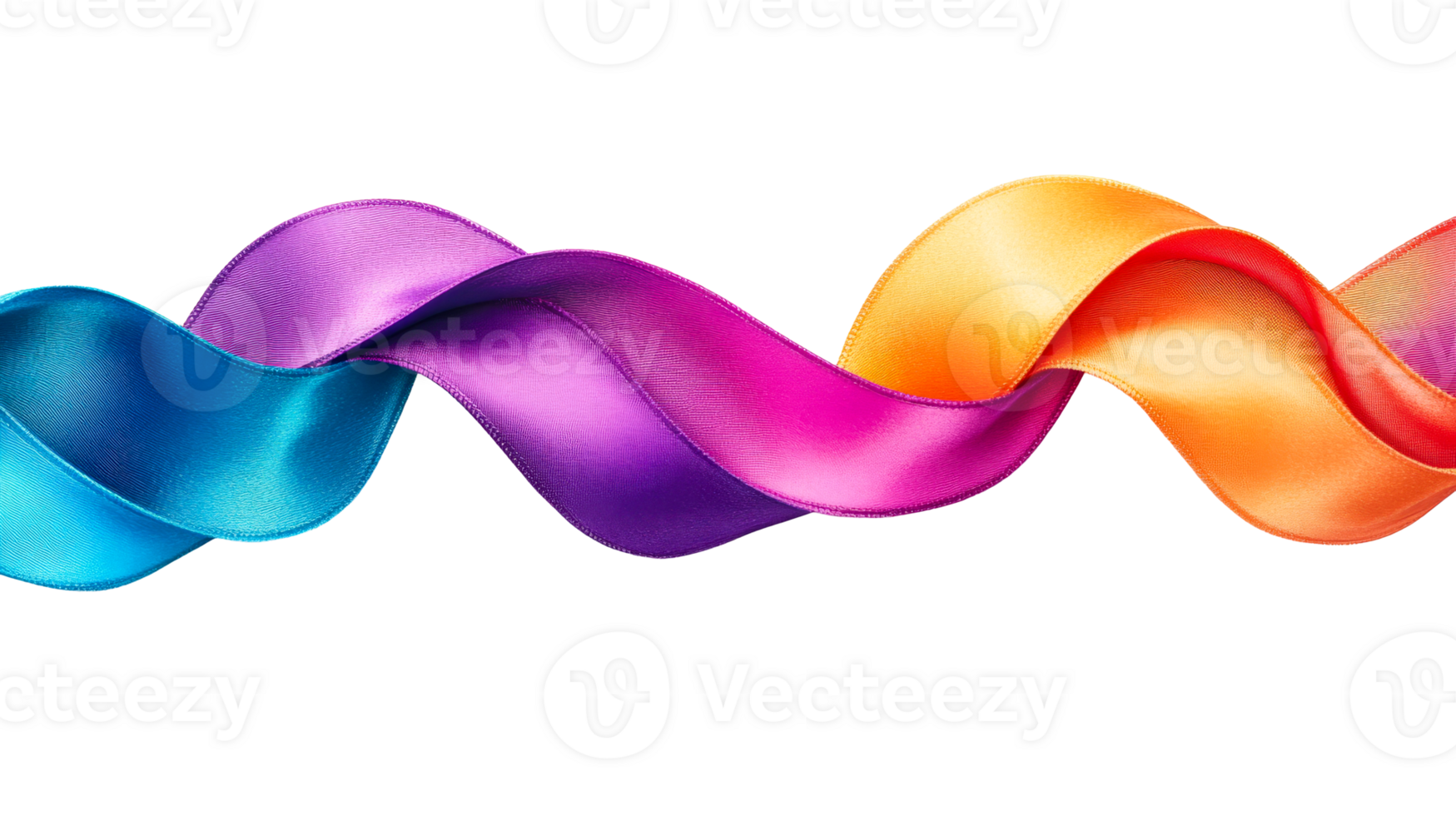 Decorative wavy ribbon, colorful, rainbow hues, satin texture, curve, cut out transparent png