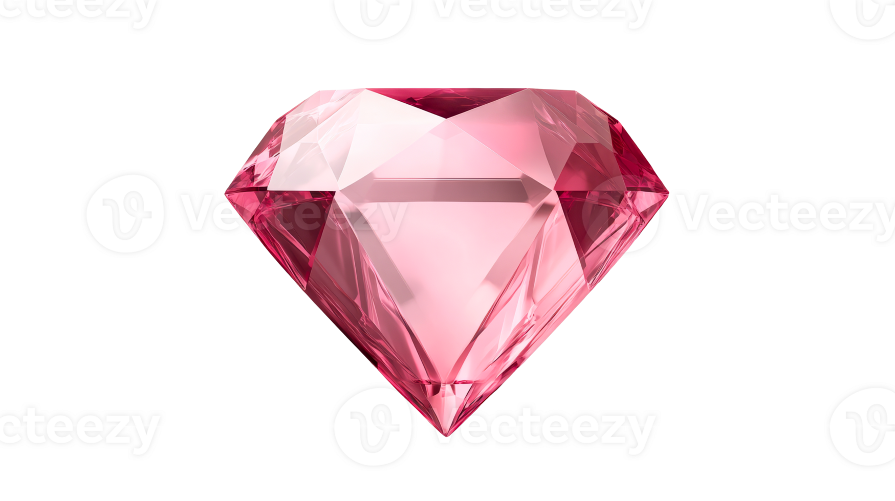 Faceted pink diamond on black background, cut out transparent png