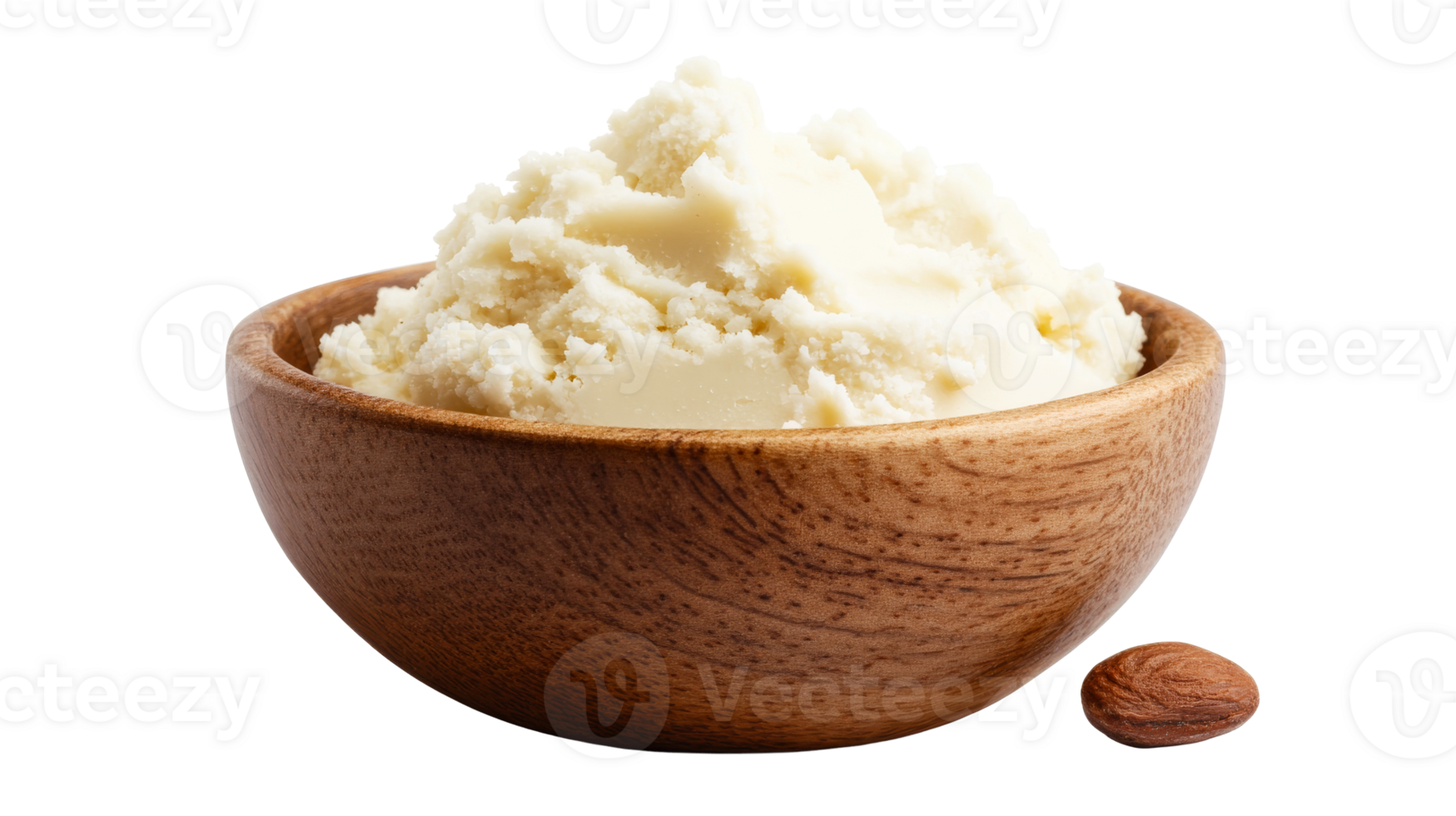 Shea butter in bowl with seed, organic natural cosmetic, cut out transparent png