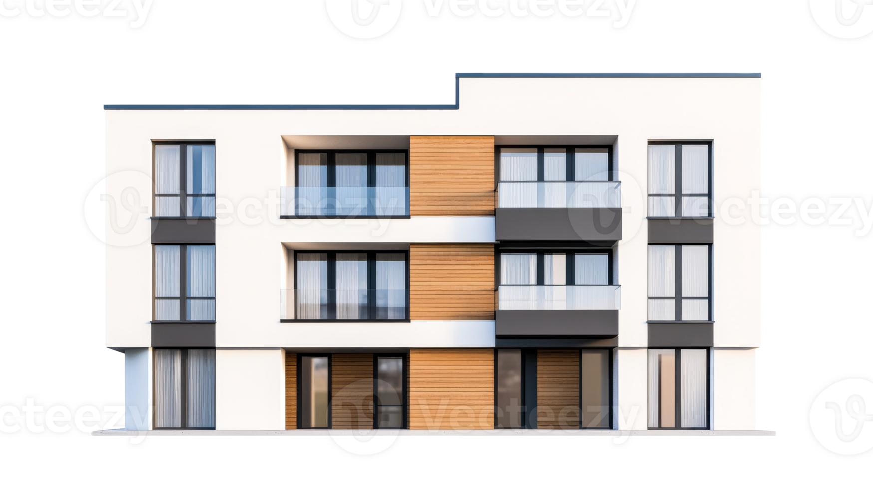 Facade of a modern apartment building, isolated, cut out transparent png