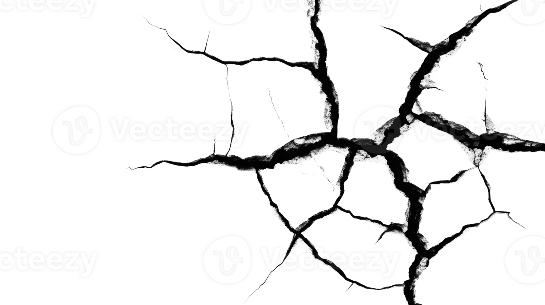 Cracks on surface, damaged material with split and fissures, cut out transparent png