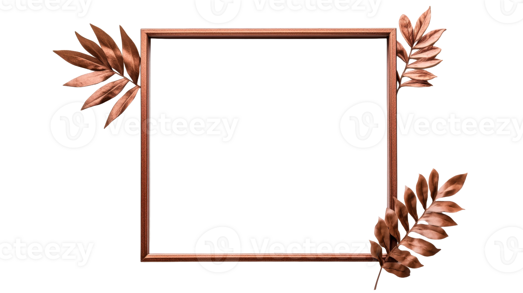 Frame with bronze leaves overlay, background, cut out transparent png
