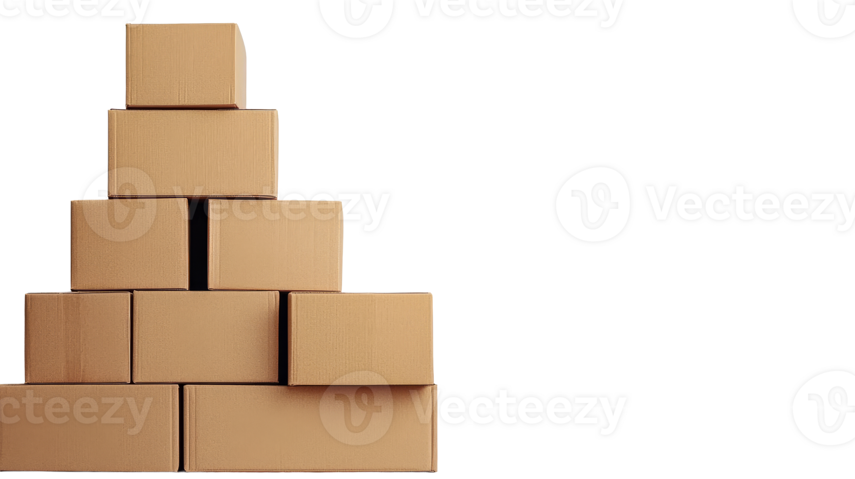 Stacked cardboard boxes on black background, cut out transparent png