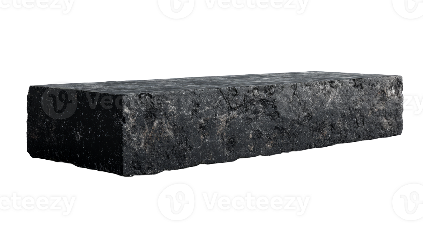 Dark rectangular stone brick with rough surface, cut out transparent png