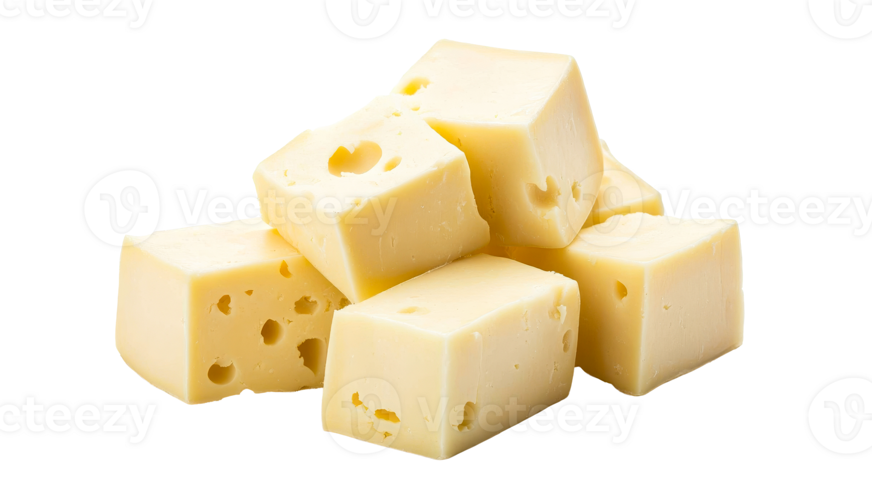 Cheese cubes, yellow with holes, tasty dairy product, cut out transparent png