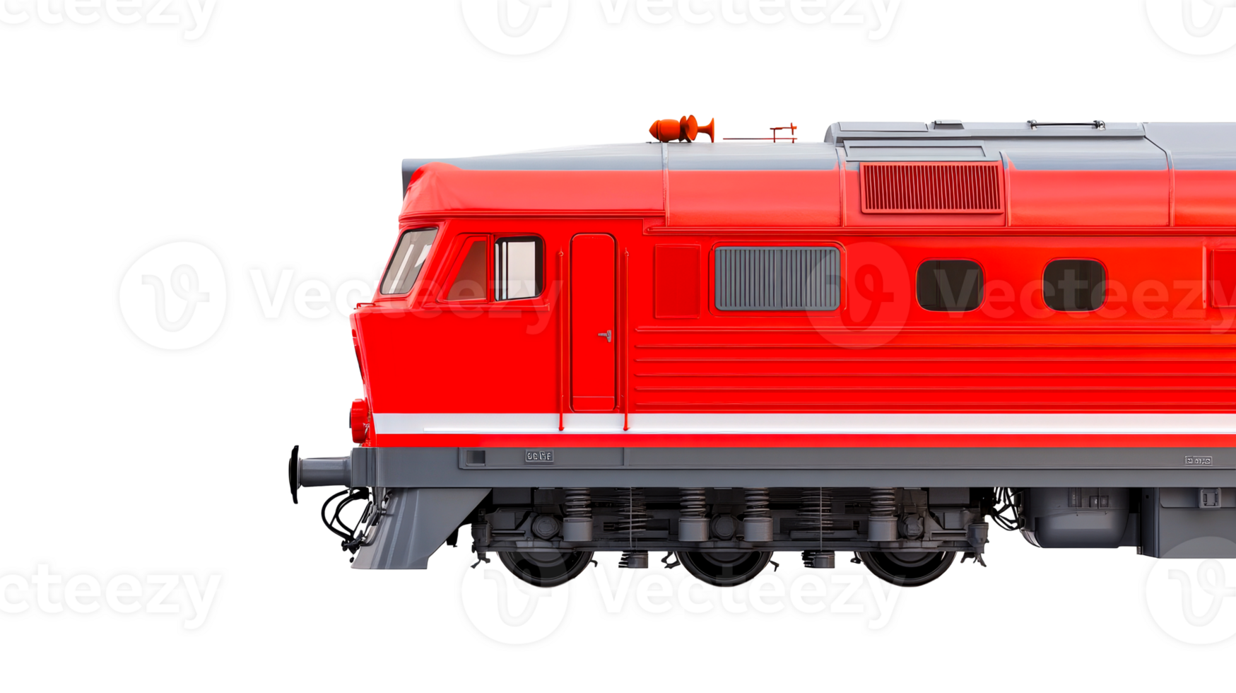 Red locomotive side view, isolated train, cut out transparent png