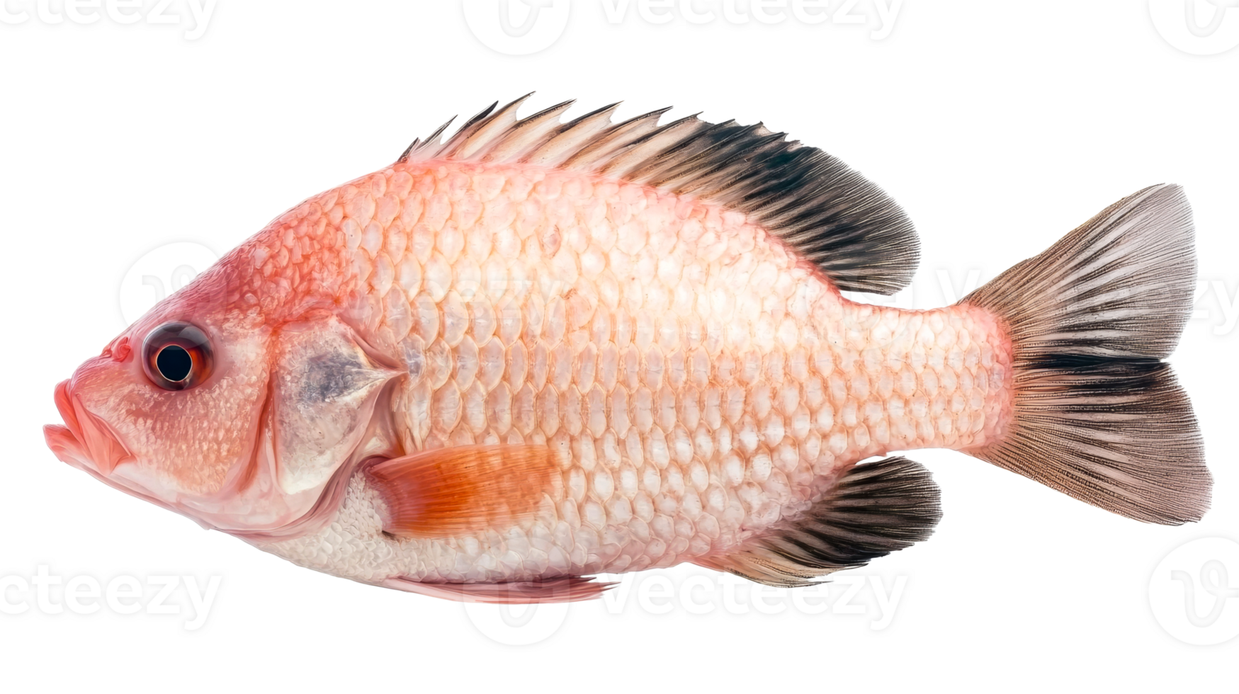 Red tilapia, fish, tropical, aquatic, scales, fin, isolated, cut out transparent png