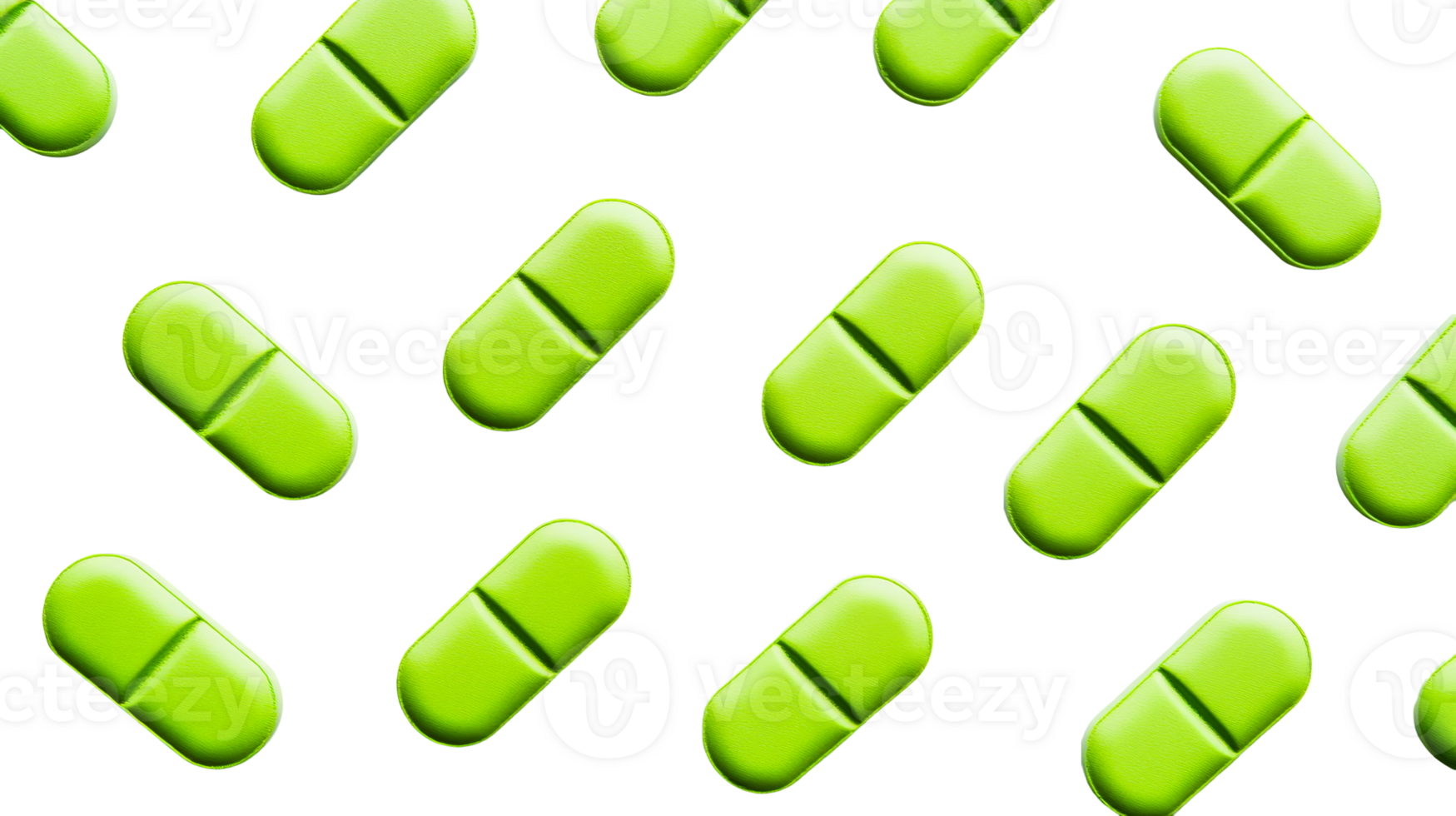 Green pill pattern on black background, cut out transparent png