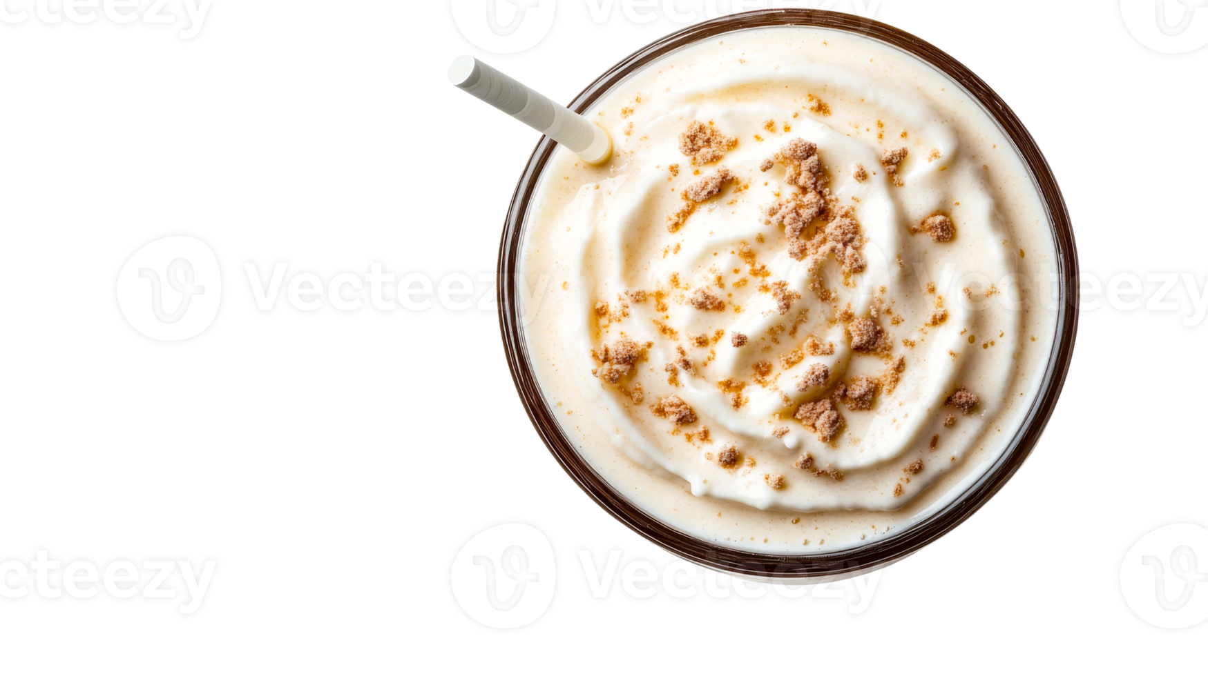 Milkshake with toppings overhead shot, brown dessert, cut out transparent png