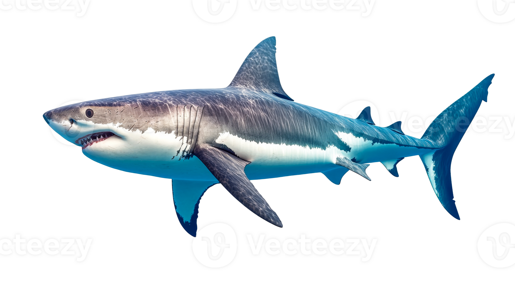 Great white shark, swimming marine predator, open mouth, cut out transparent png