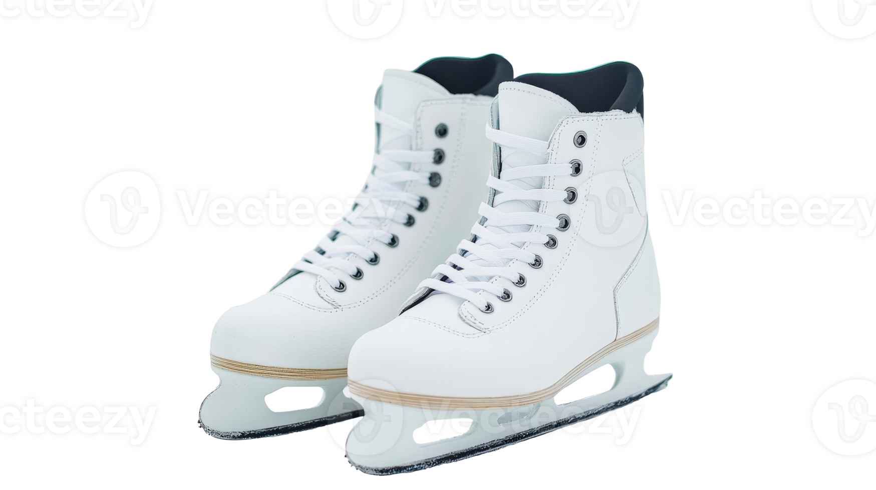 White ice skates with laces isolated on black background, cut out transparent png