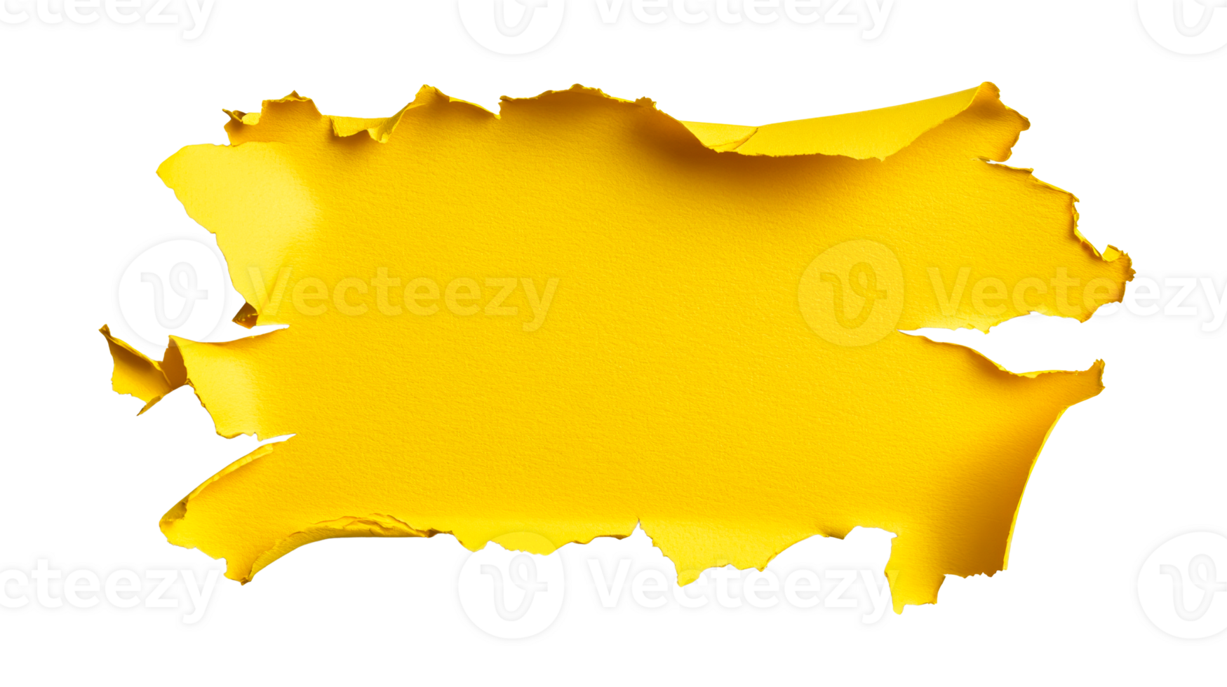 Abstract ripped yellow paper sheet design with torn edges , cut out transparent png
