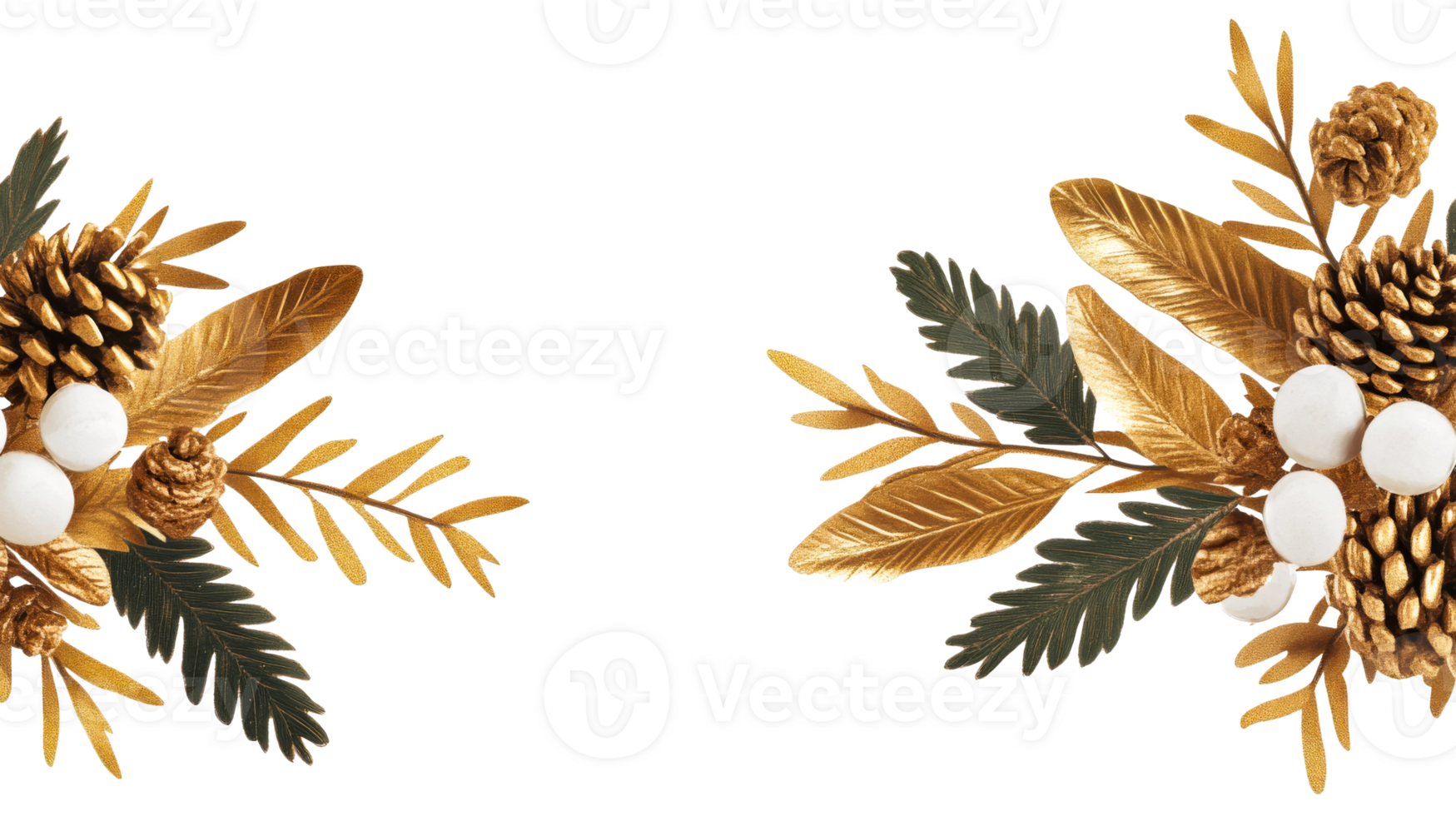 Golden pinecone arrangements, winter accents, festive decor, cut out transparent png
