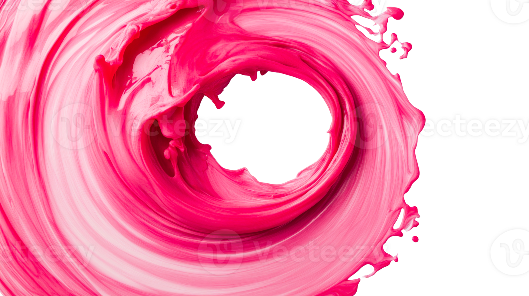 Abstract swirling pink paint with black background, cut out transparent png