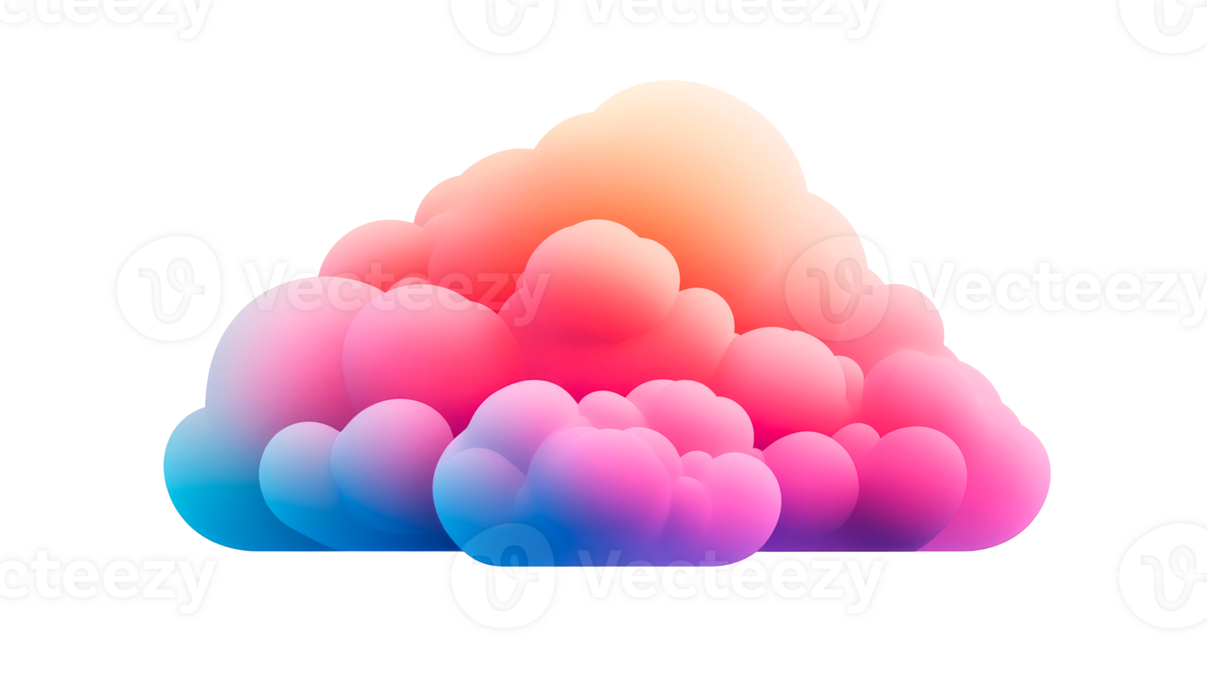 Vibrant multi-colored cloud formation rendered in 3D, cut out transparent png