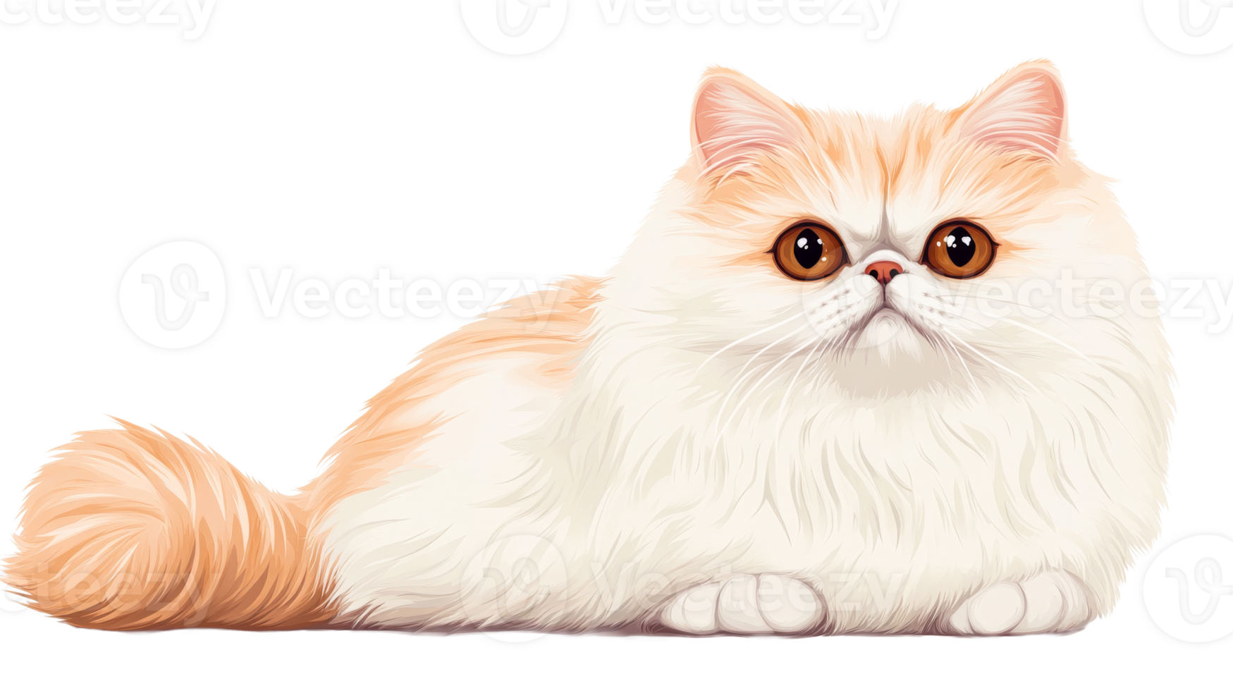 Fluffy persian cat with brown eyes lying down, cute pet, cut out transparent png