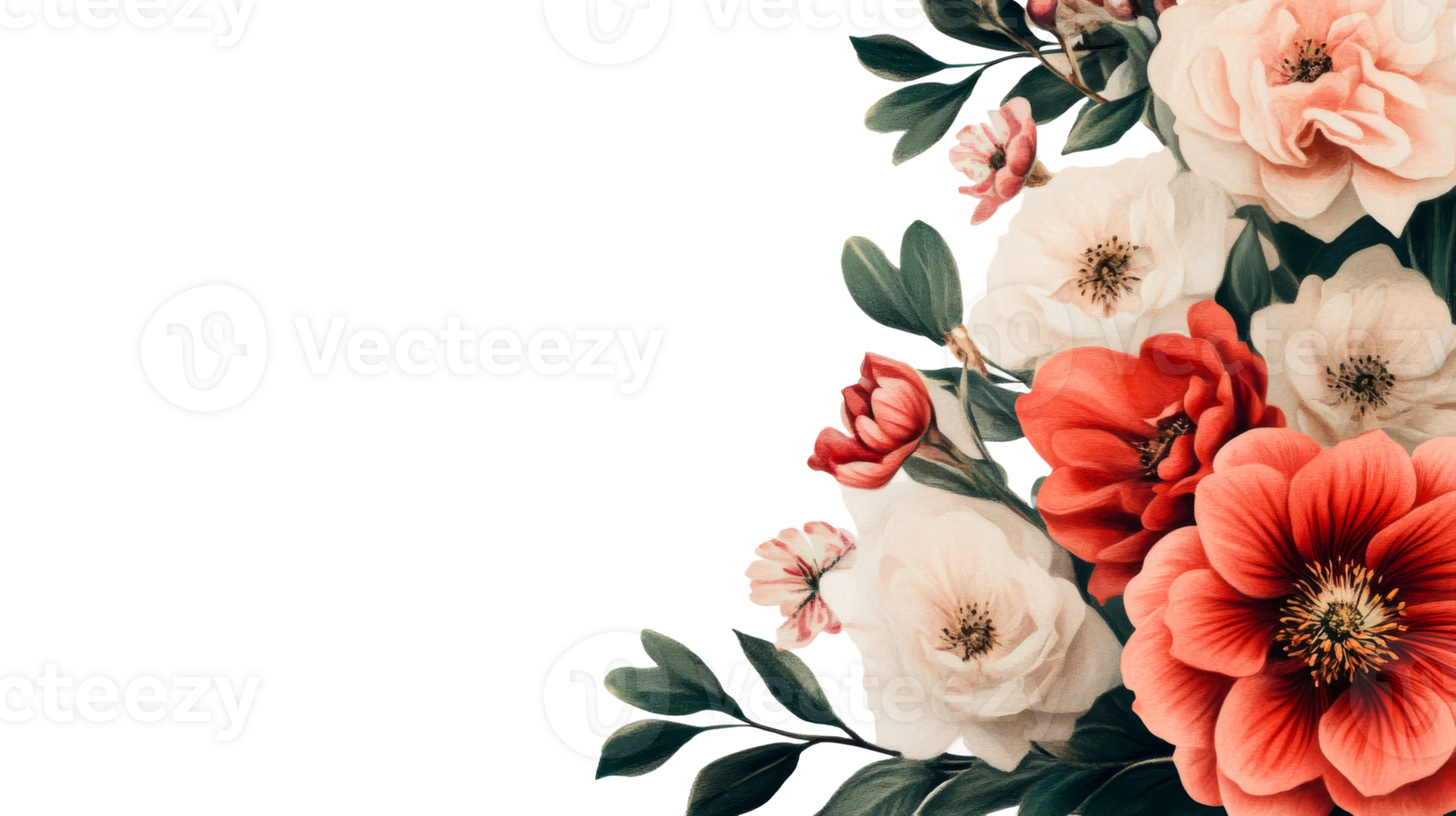 Lush floral bouquet illustration of roses and peonies, cut out transparent png