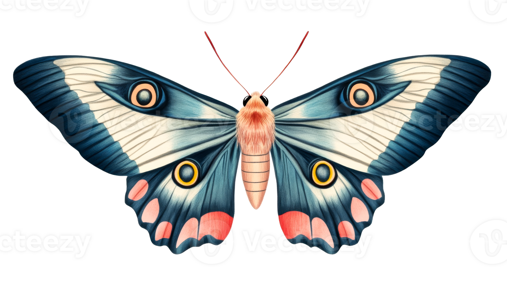 Colorful butterfly with intricate wing patterns, detailed illustration, cut out transparent png