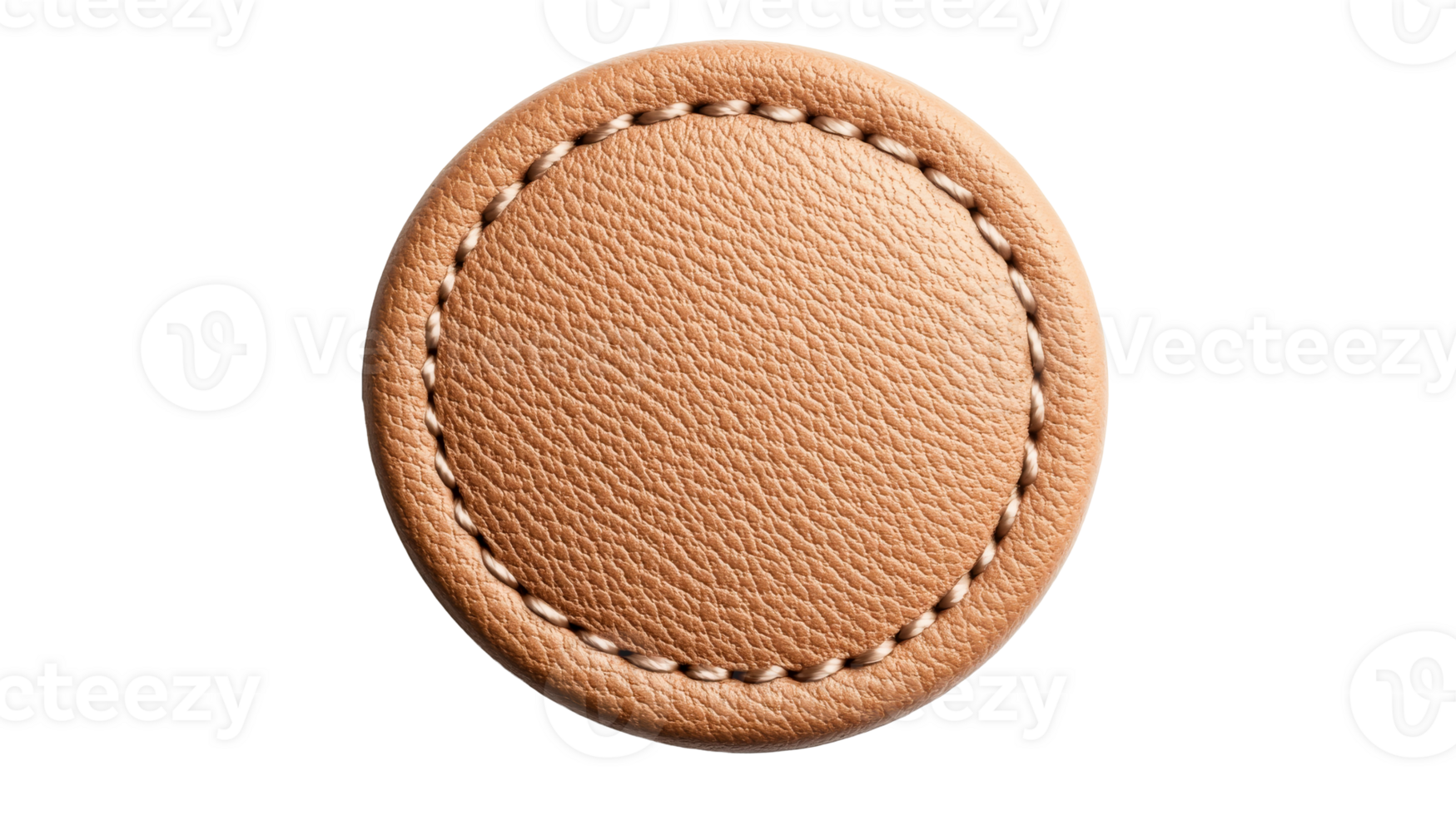 Leather oval stitched patch detailed texture design element, cut out transparent png