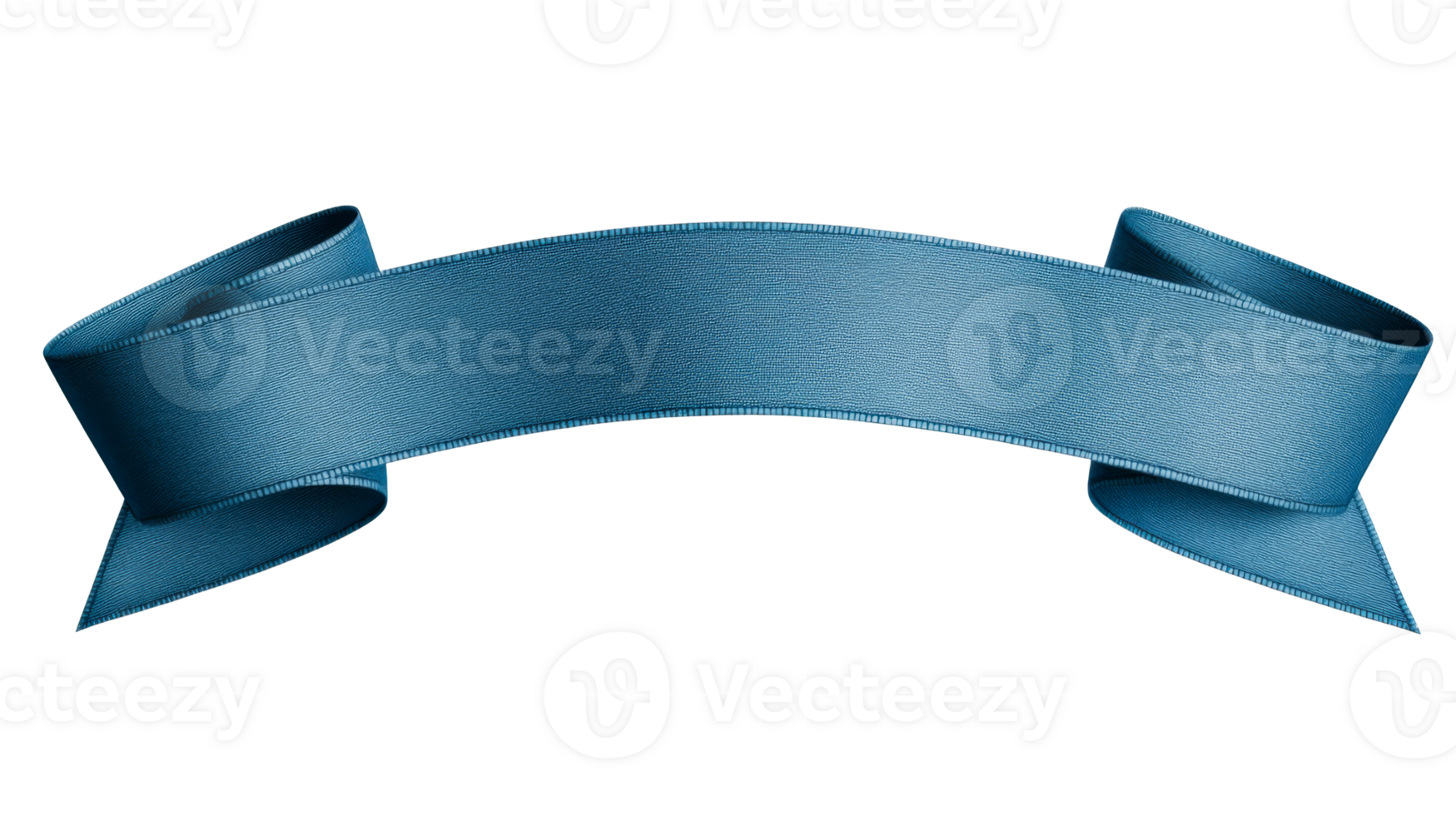 Blue ribbon banner with textured fabric surface, cut out transparent png