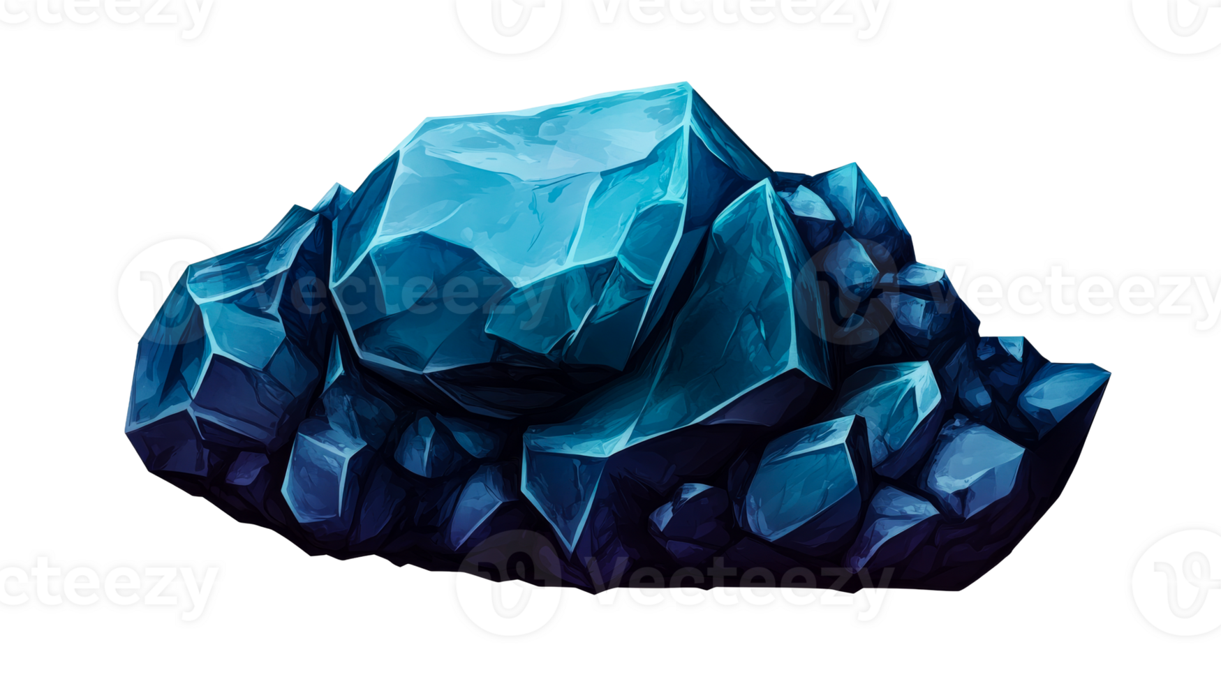 Sparkling blue crystal formation with geometric shapes, cut out transparent png