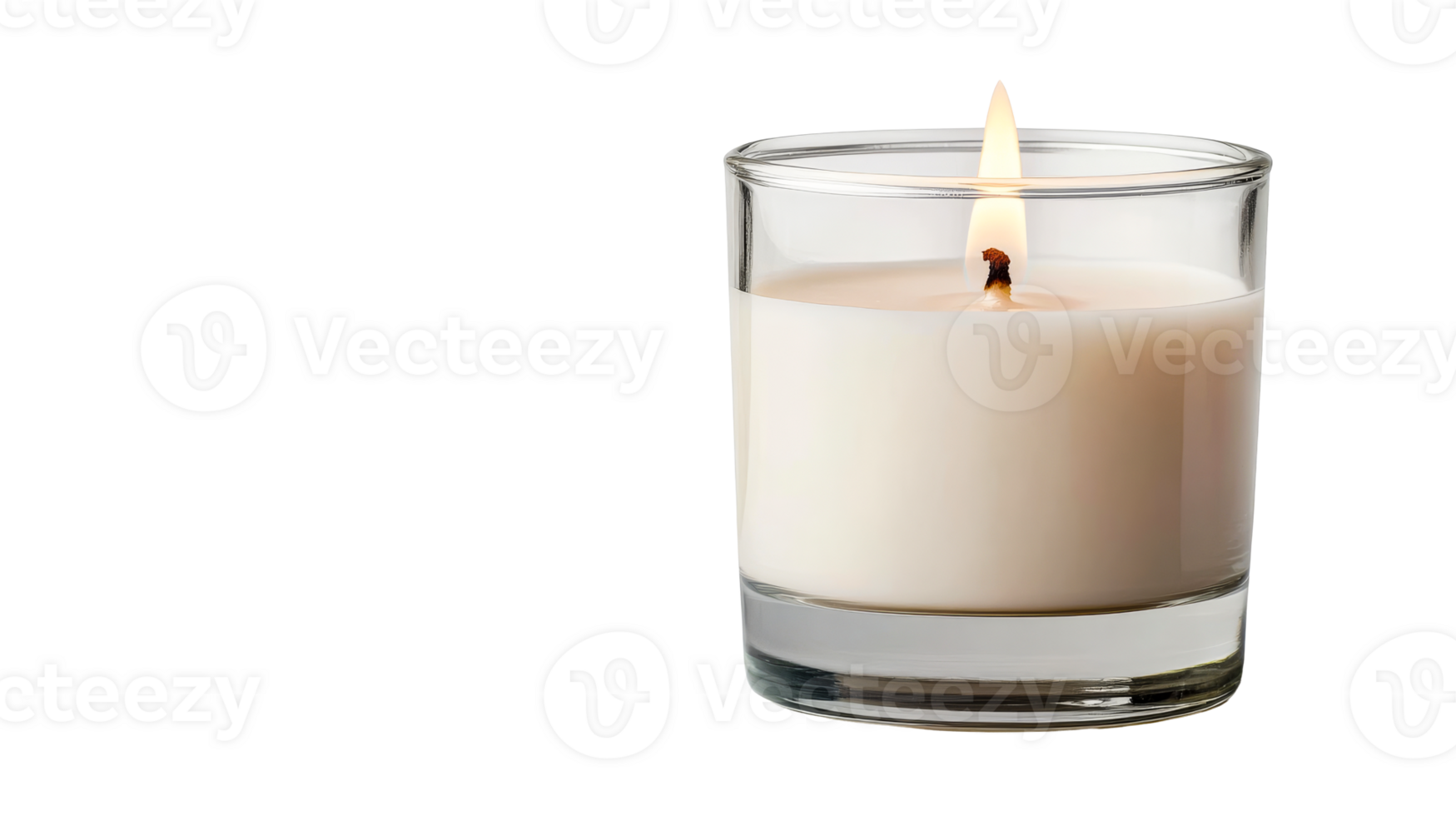 Illuminated candle in glass container, cut out transparent png