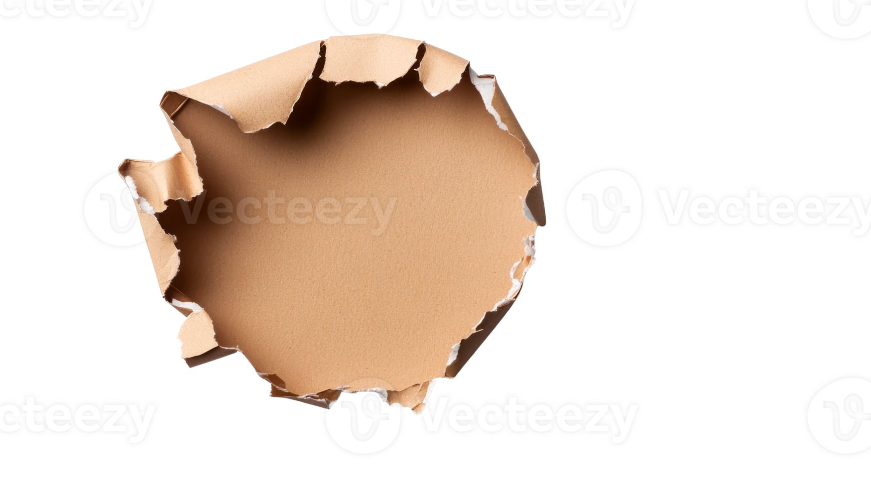Ripped brown paper with rough edges on black background, cut out transparent png