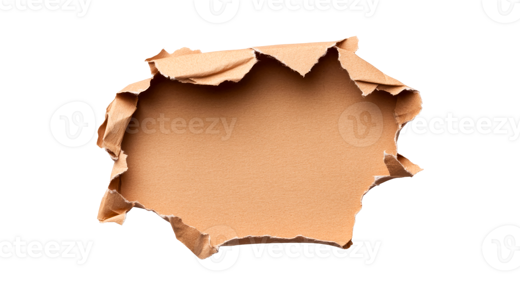 Brown paper, ripped hole, realistic texture, blank space, background, cut out transparent png