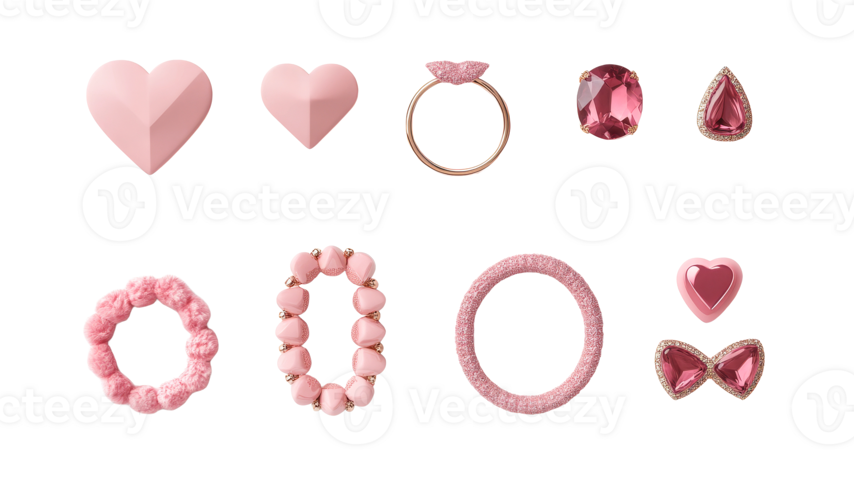 Pink girly accessories collection on black background, cut out transparent png