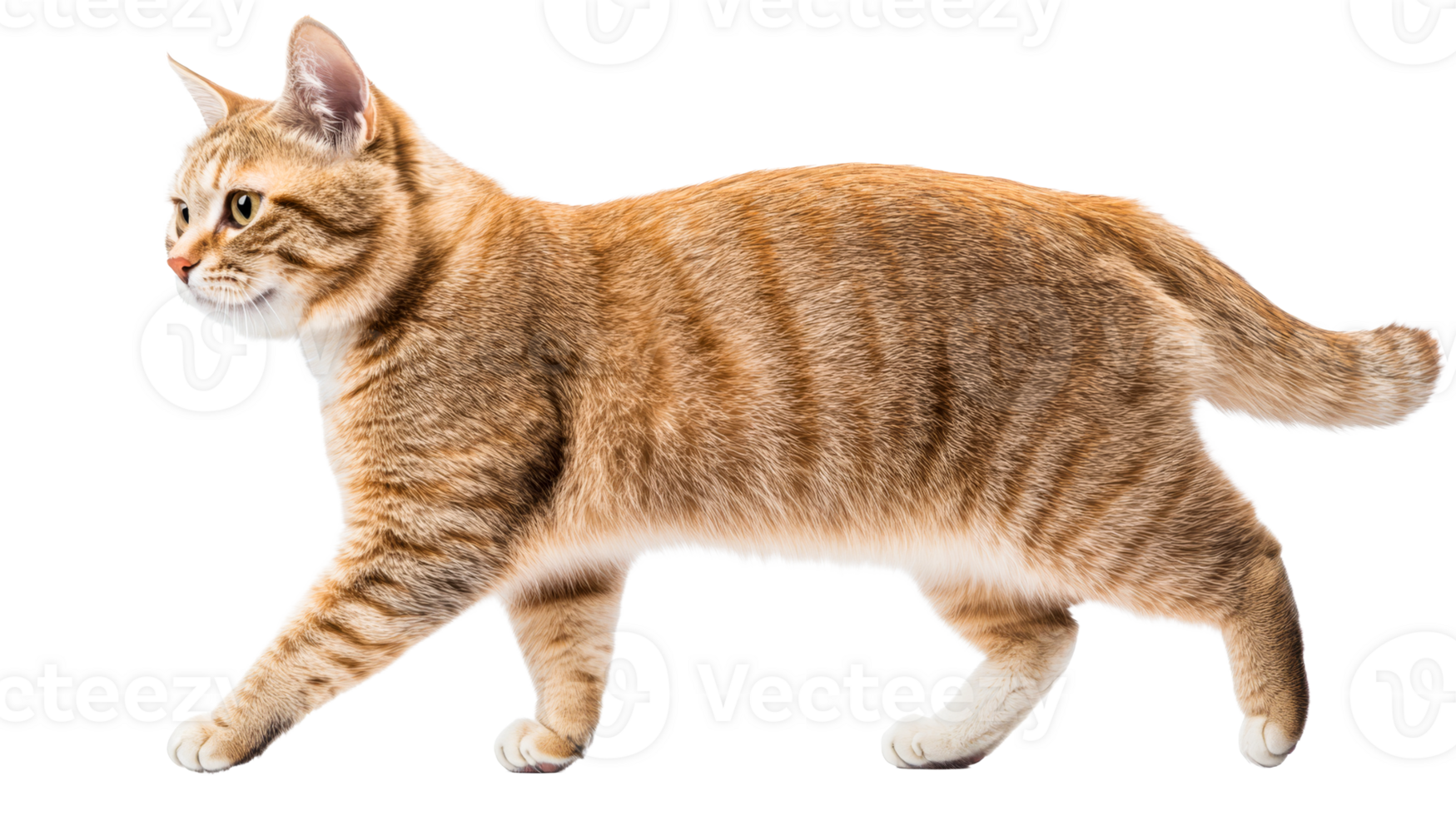 Ginger tabby cat walking elegantly, cut out transparent png