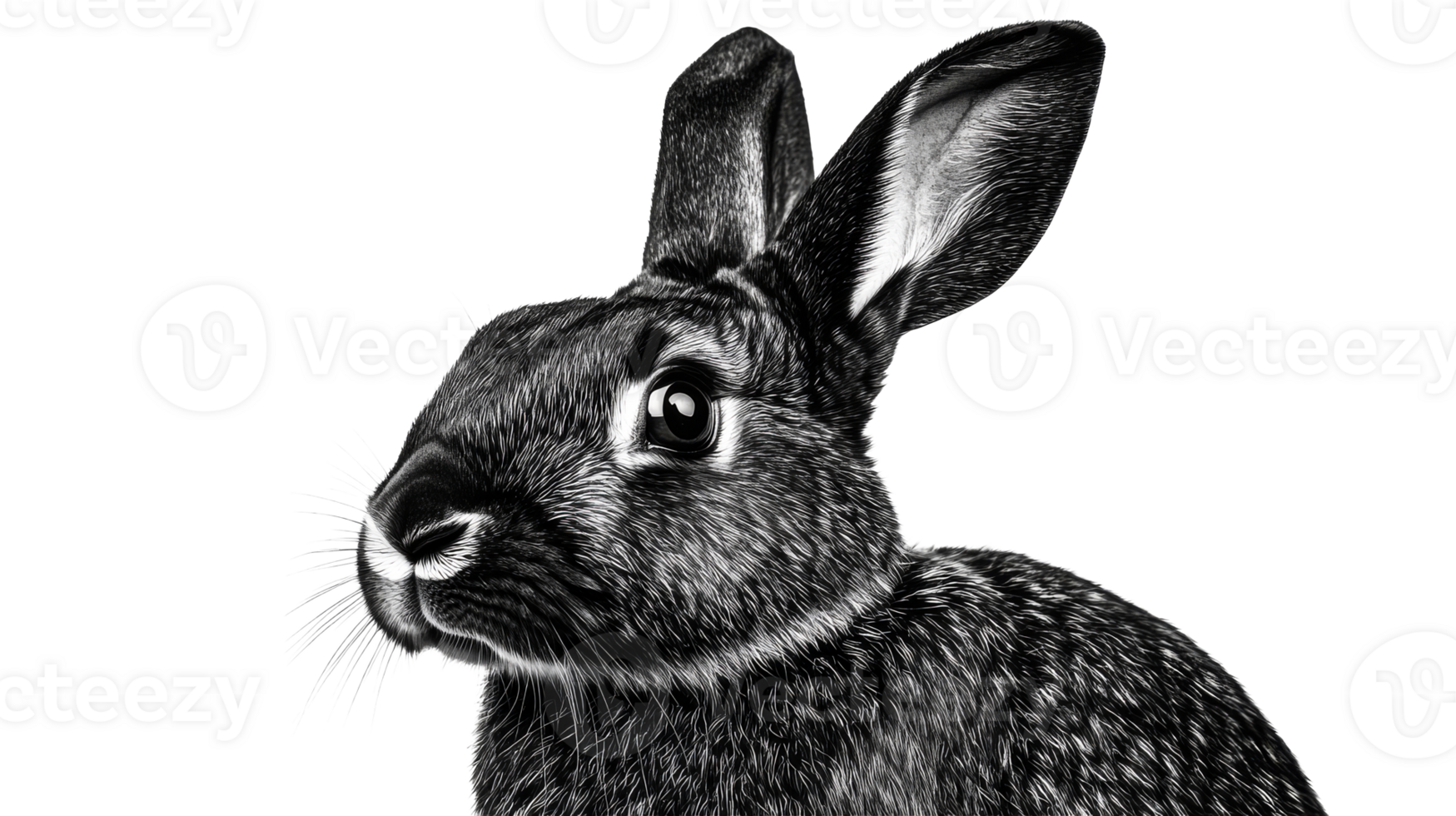 Rabbit portrait with detailed fur and whiskers, cut out transparent png
