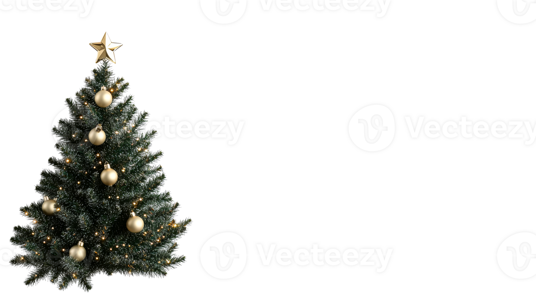 Decorated Christmas tree isolated on a black background, cut out transparent png
