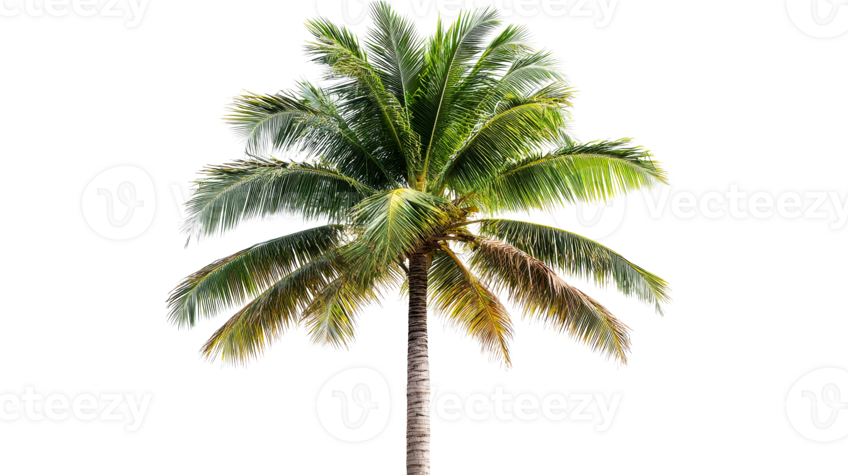 Green Coconut Palm Tree Isolated on a Black Backdrop, cut out transparent png