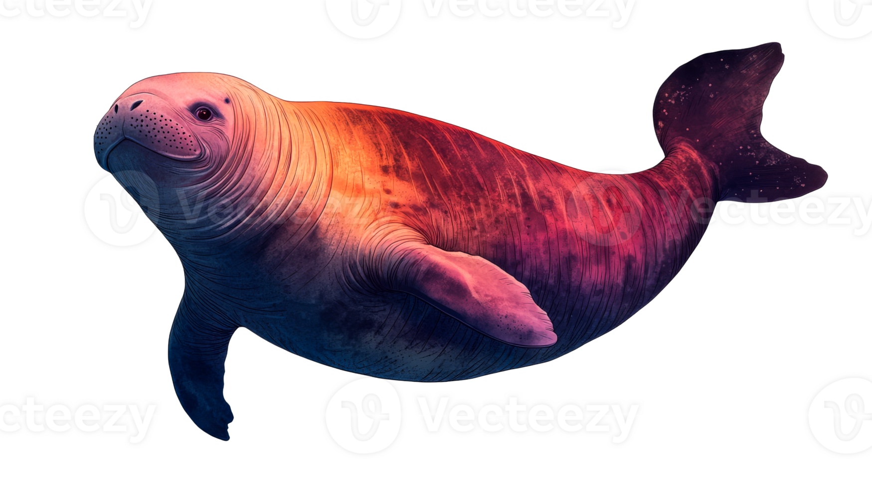 Seal illustration with color gradient, aquatic mammal, cut out transparent png