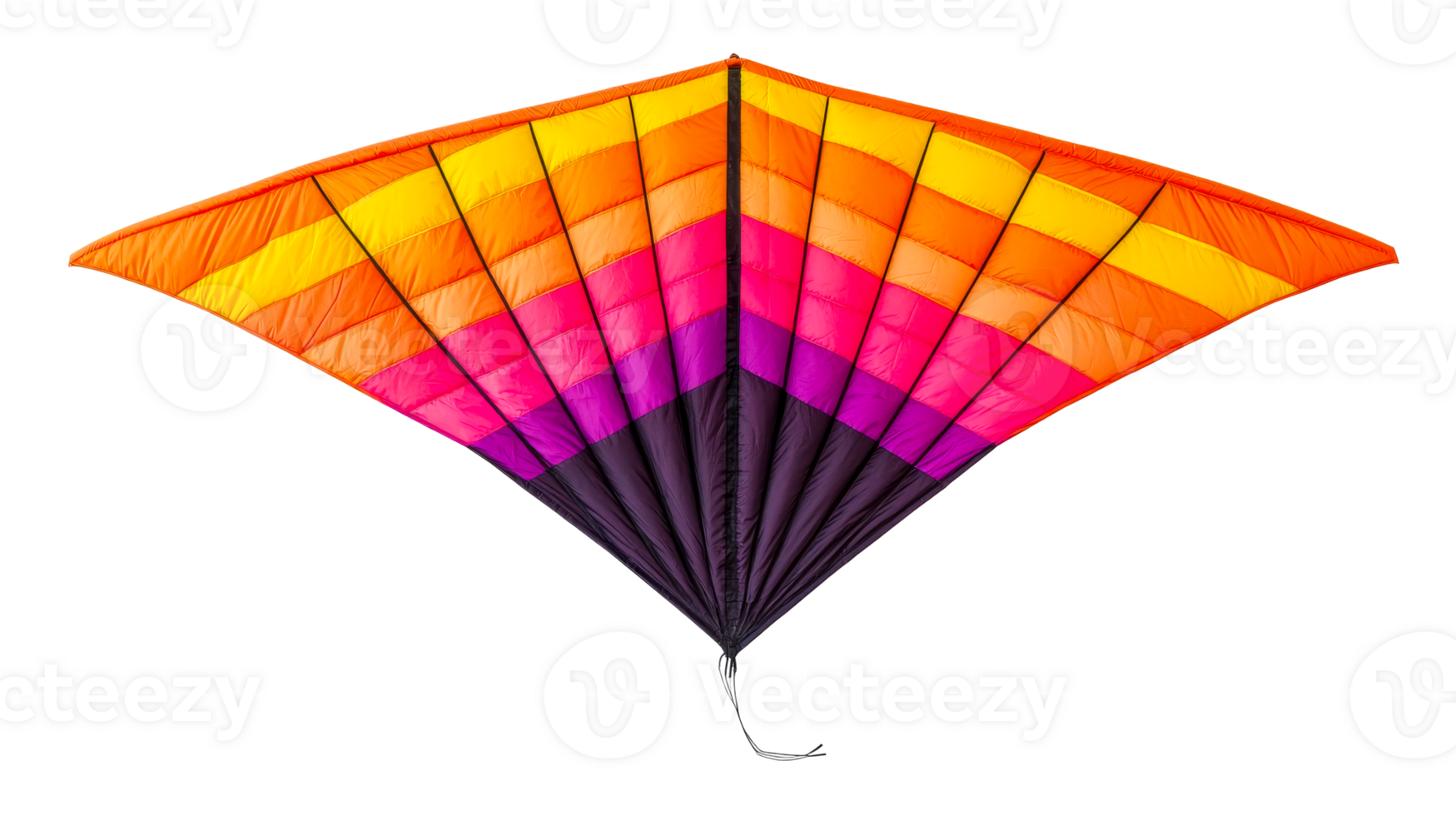 Colorful Kite Isolated Against Black Background, cut out transparent png