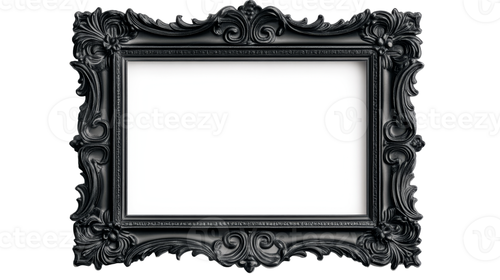 Intricate black ornamental frame, elegant vintage design, cut out transparent png