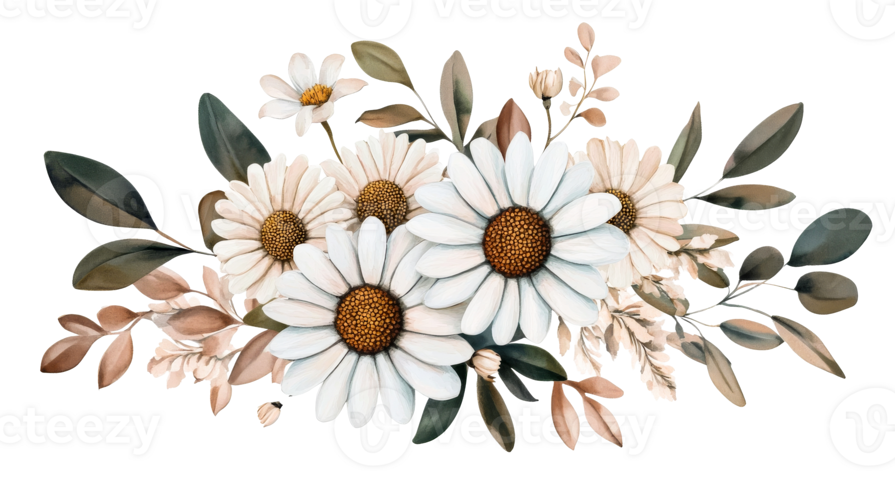 Bunch of white flowers and leaves decoration, cut out transparent png